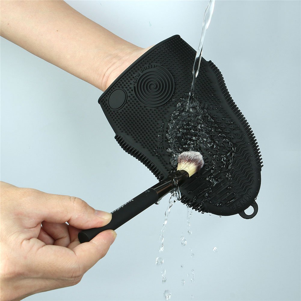 Makeup Brush Cleaner Mat Mitt Glove Silicone Cosmetic Cleaning Scrubber Tool for Face Brushes and Eye Brush Washing Pad Black