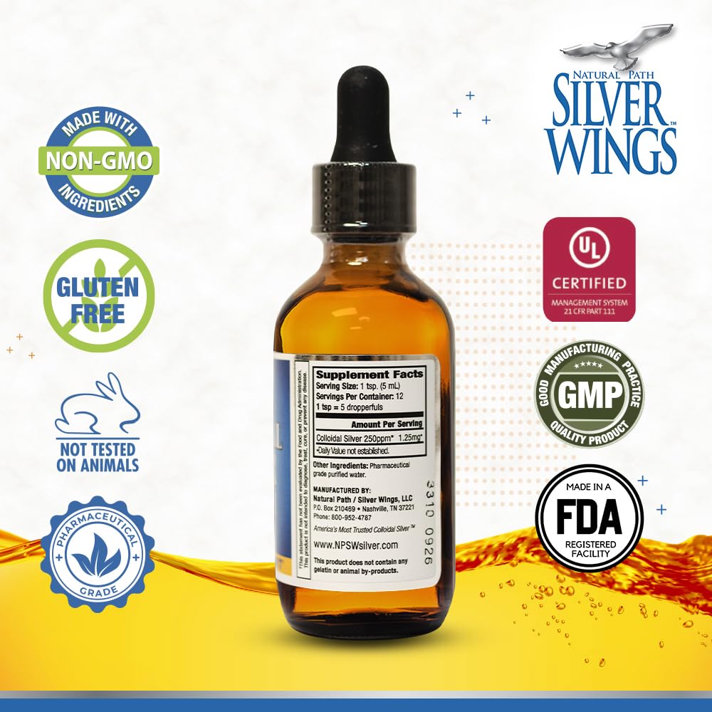 Colloidal Silver Liquid - Enhanced Immune Support Supplement - 250ppm (1250mcg) - 2oz Dropper