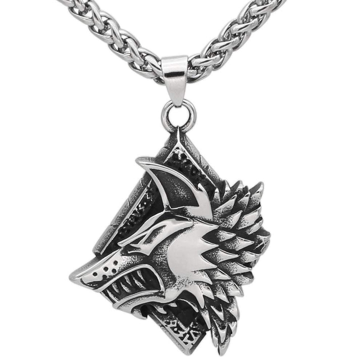 Noridc Viking Wolf Rune Stainless Steel Necklace for Men with Valknut Gift Bag