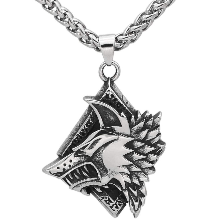 Noridc Viking Wolf Rune Stainless Steel Necklace for Men with Valknut Gift Bag