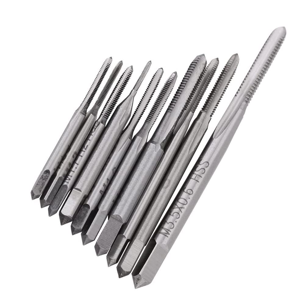 Eyech 10pc Micro Taps Bits Metric Tap Set Mini Machine Screw Drill Tap Set Micro Machine Tap Set Straight Flute M1 to M3.5 Thread Screw Tap Tool for Clocks and Watches Tapping