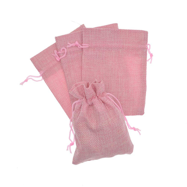 Bezall 20pcs Drawstring Burlap Jute Sacks Jewelry Candy Pouch Christmas Wedding Party Favor Gift Bags (Pink, 2.7 x 3.5)