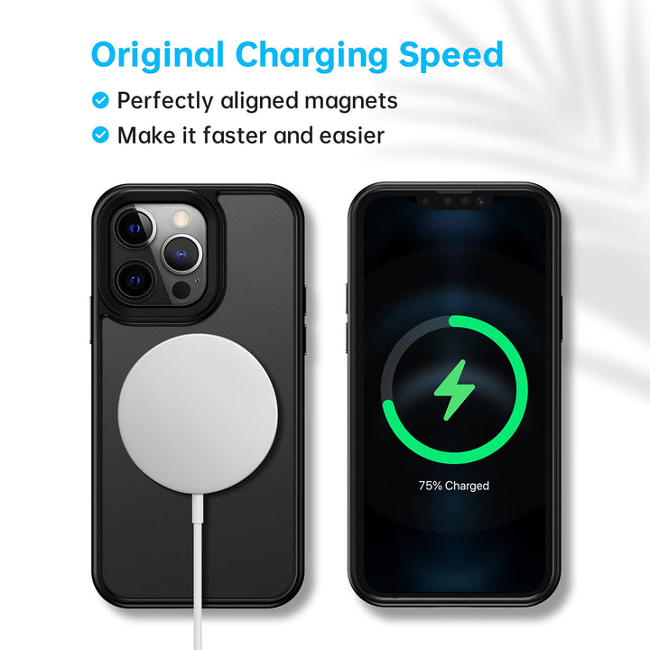 Magnetic Case Designed for iPhone 13 Pro, [Compatible with MagSafe &amp; Military Grade Protection], Translucent Matte Back with Soft Silicone Edge, for iPhone 13 Pro 6.1 Inch, Black