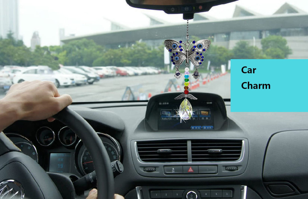 Hanging Car Charm for Rear View Mirror,Blue Evil Eye Bu