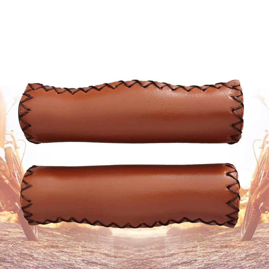 Brown Beach Cruiser Bike Bicycle Soft Synthetic Leather Handlebar Cover Grips Bar with End Cap and Needle