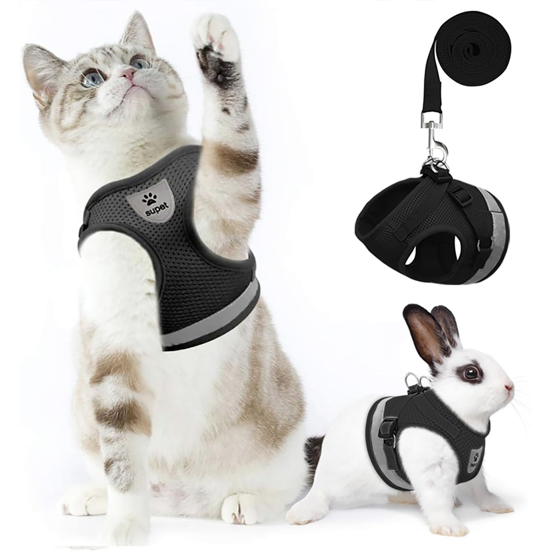 Cat Harness and Leash Set for Walking and Small Dog Soft Mesh Harness Adjustable Vest with Reflective Strap Comfort Fit for Pet Kitten Puppy Rabbit