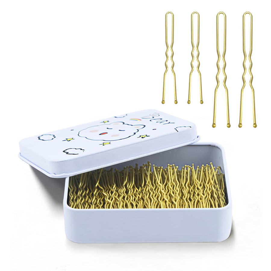 200pcs U Shaped Hair Pins Black/Brown/Blonde/Silver with Cute Case, Hairpins for Buns, Premium Bobby Pins for Kids, Girls and Women, Great for All Hair Types(2.4 & 2 Inch) (Blonde)