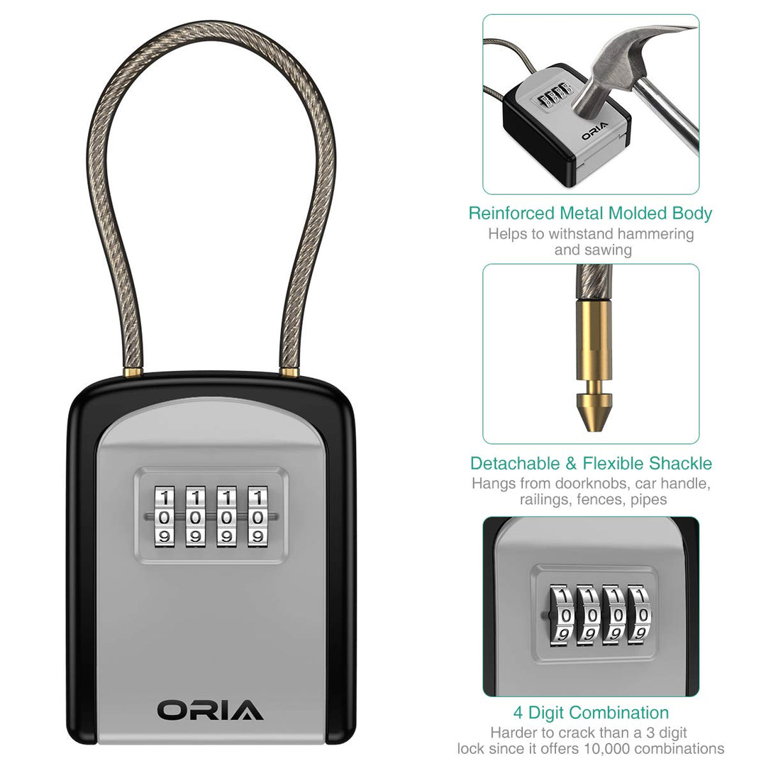Upgraded Key Lock Box, Safe Lock Box for Keys with Removable Shackle, 4-Digit Combination Lock Box Waterproof, 5 Key Capacity Security Key Storage for Home, Warehouse, Indoor &amp; Outdoor