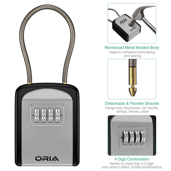Upgraded Key Lock Box, Safe Lock Box for Keys with Removable Shackle, 4-Digit Combination Lock Box Waterproof, 5 Key Capacity Security Key Storage for Home, Warehouse, Indoor &amp; Outdoor