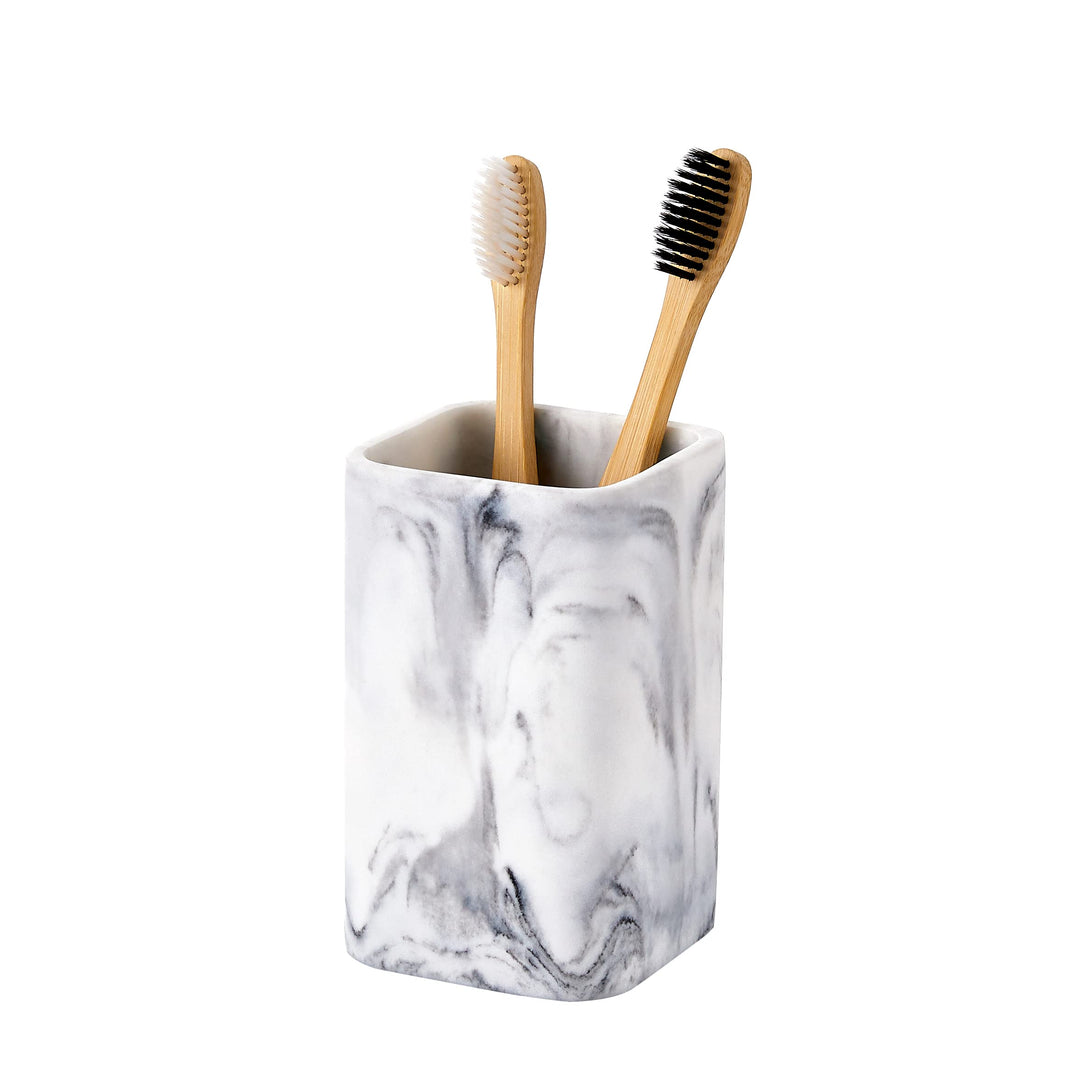 ZCCZ Toothbrush Holder for Bathrooms, White Marble Look Toothpaste and Makeup Holder, Brushes and Razors Holder, Vanity Bathroom Countertop Organizer, Toothbrush Cup
