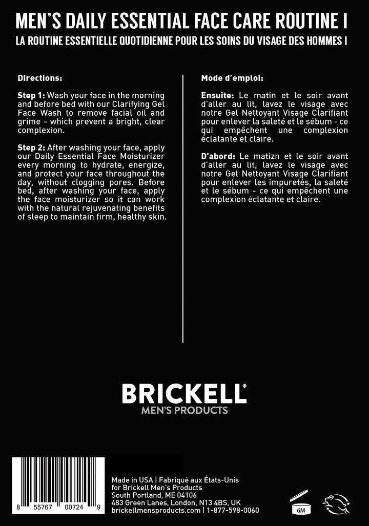 Brickell Men&#39;s Daily Essential Face Care Routine I, Gel Facial Cleanser Wash and Face Moisturizer Lotion, Men&#39;s Skincare Gift Set Natural and Organic, Scented