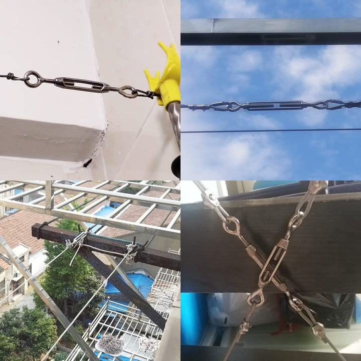 M4 Eye &amp; Eye/O to O Turnbuckle 304 Stainless Steel, Hardware Kit for Wire Rope Tension Heavy Duty, for Sun Shade, Tent Installation, Anti-Rust, 6 Packs