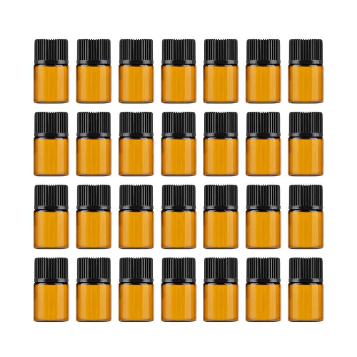 Mini Essential Oil Bottles Empty Sample bottle 1ml(1/4 dram) 2ml (5/8 dram) Amber Glass Bottle with Orifice Reducer and cap, With 2 Free Transfer Eye droppers(50 Pcs) (2ml)