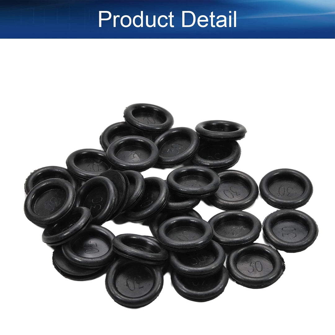 30Pcs Rubber Grommets, 30mm/1.18 Mounting Dia Flexible Wire Protector Hole Plugs, Rubber Grommet Kit Rubber Plugs for Holes, Firewall Plug Grommet, Wiring Cable, Single Sided Coil/Black