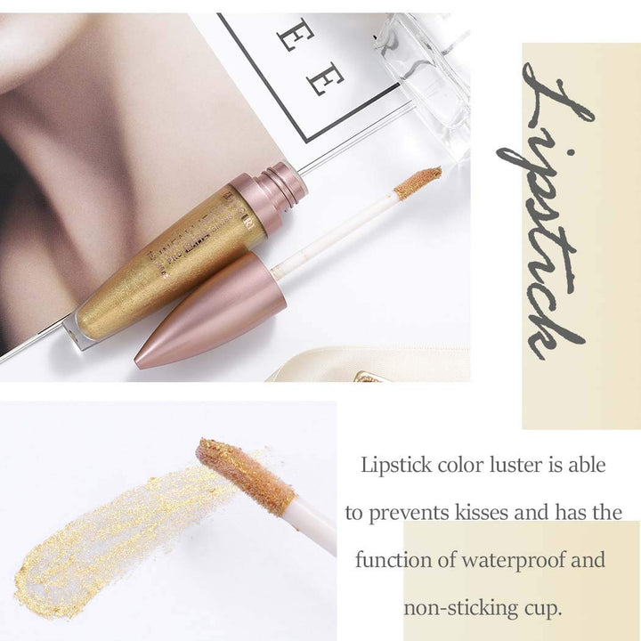 Kilshye Matte Lipstick Metallic Liquid Lipsticks Glitter Lipgloss Velvet Gothic Lipglaze Pigmented Lip Beauty Makeup for Women and Girls Pack of 1 (Gold 4)