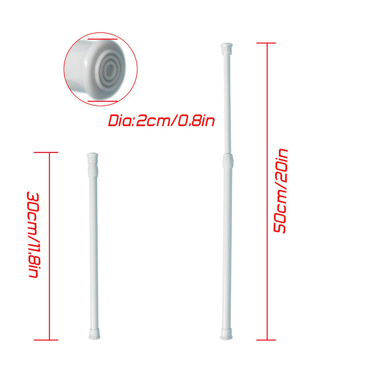 Mini Spring Cupboard Bars Tensions 11.8 to 20, Adjustable Short Tension Shower Rod, Round French Door Curtain Rods - for Cupboard, Cabinet, Wardrobe, Door, Window, Bathroom - White, 4 Pack