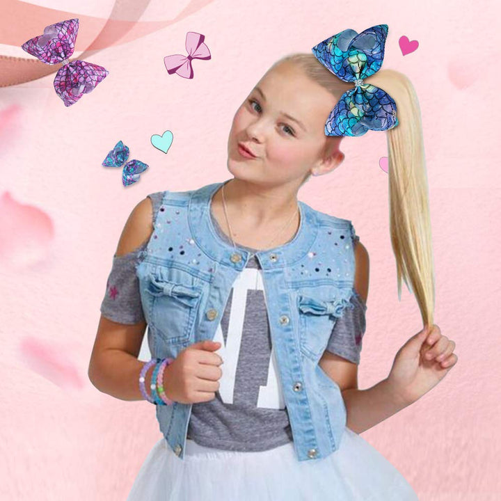 2 Pack Siwa Style Hair Bows for Girls -8 Inch Large Ribbon Hair Bows Alligator Clips Hair Barrettes Accessories Mermaid Bows Best Xmas Gift