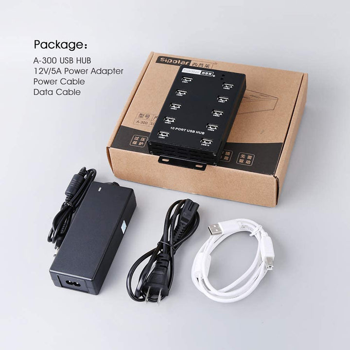 Sipolar-USB Hub- 10 Ports USB Data Hub-Industrial USB Powered Hub - USB 2.0 Hub for Mining, Bitcoin Miner