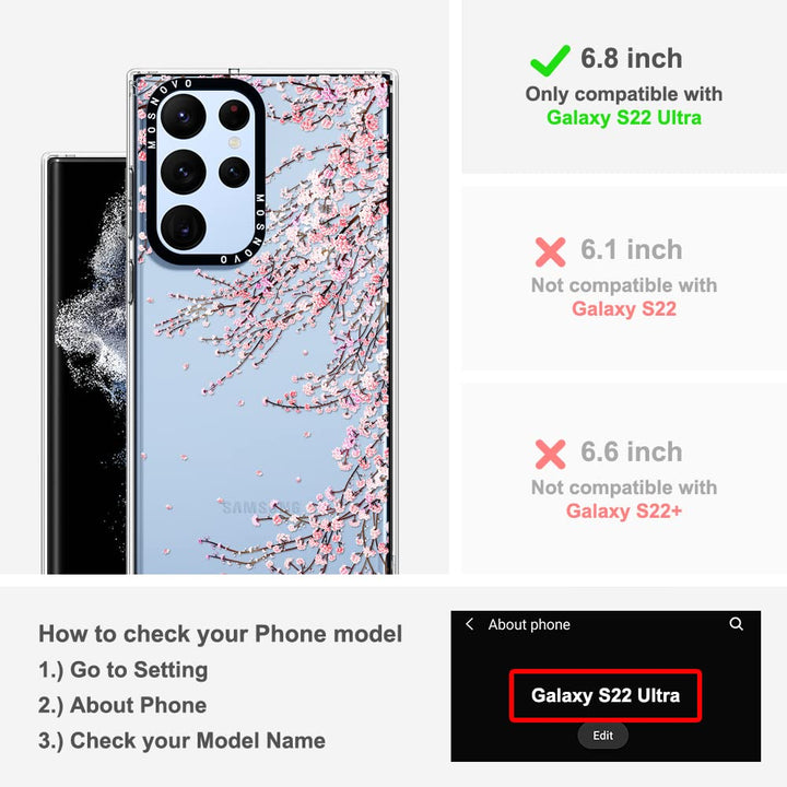 Case for Samsung Galaxy S22 Ultra, [Buffertech 6.6ft Military-Grade Drop Protection] [Anti Peel Off Tech] Clear TPU Bumper Phone Case Cover Design - Black Purple Flower