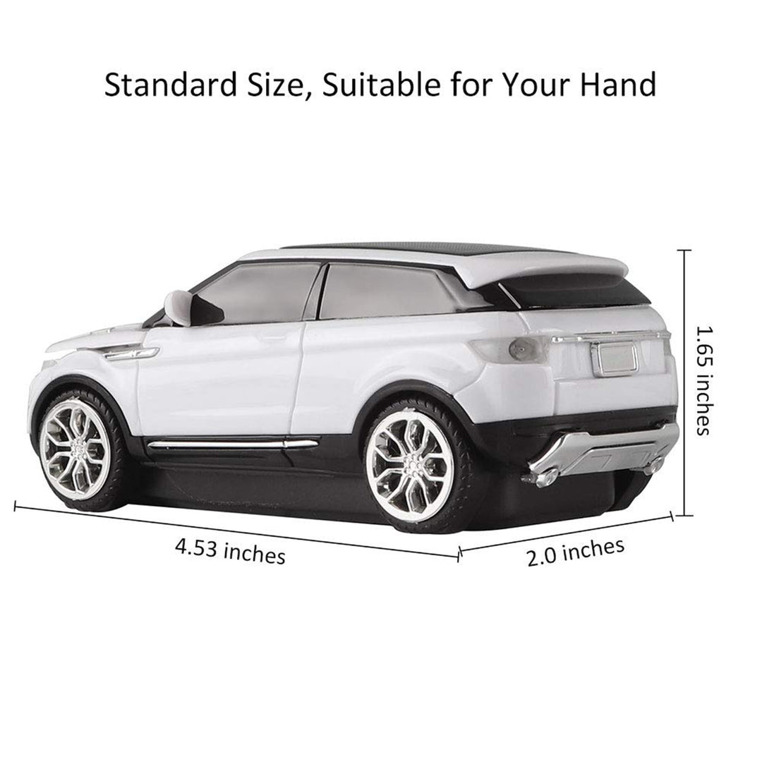 Cool SUV Car Shaped Wireless Mouse 1600 DPI Optical Cordless Mice with USB Receiver for Office School Travel for PC Computer Laptop Gift (White-1 Pack)