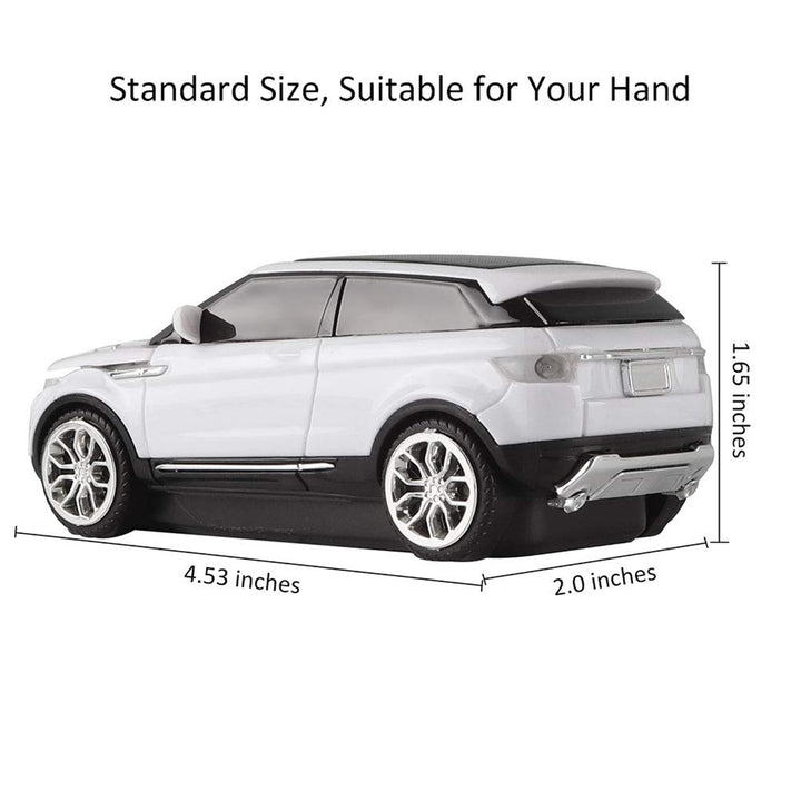 Cool SUV Car Shaped Wireless Mouse 1600 DPI Optical Cordless Mice with USB Receiver for Office School Travel for PC Computer Laptop Gift (White-1 Pack)