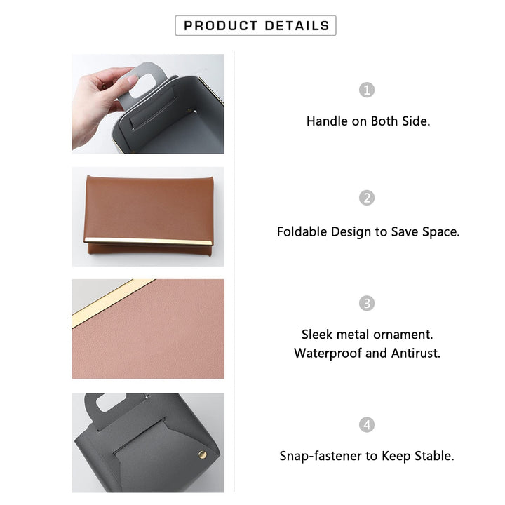 Decorative Faux Leather Basket,Small Catchall Basket for Entryway Bedside Dresser End table,Foldable Rectangle Tray Organizer Box,Set of 2,Caramel