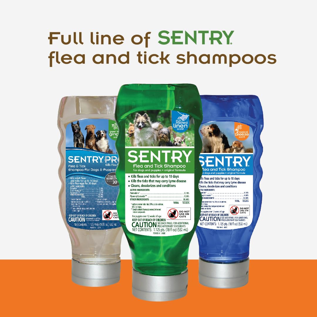 SENTRY Flea and Tick Shampoo for Dogs, Rid Your Dog of Fleas, and Ticks Tropical Breeze, 18 Fl Oz (Pack of 1)