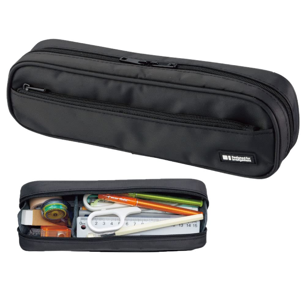 LIHIT LAB Large Capacity Zipper Long Pencil Case For School Office College, Big Capacity Pencil Bag Holder Adults Teen Boys Girls, Travel Cosmetics Storage, Jet Black (A7552-124)