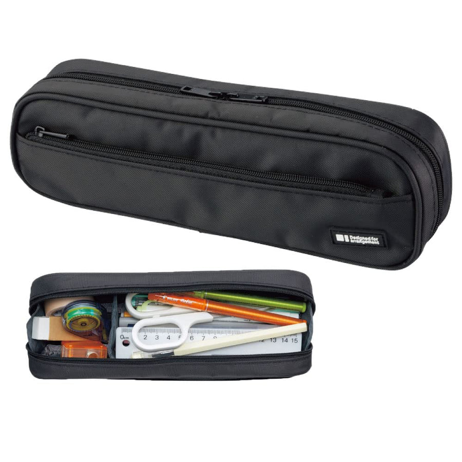 LIHIT LAB Large Capacity Zipper Long Pencil Case For School Office College, Big Capacity Pencil Bag Holder Adults Teen Boys Girls, Travel Cosmetics Storage, Jet Black (A7552-124)