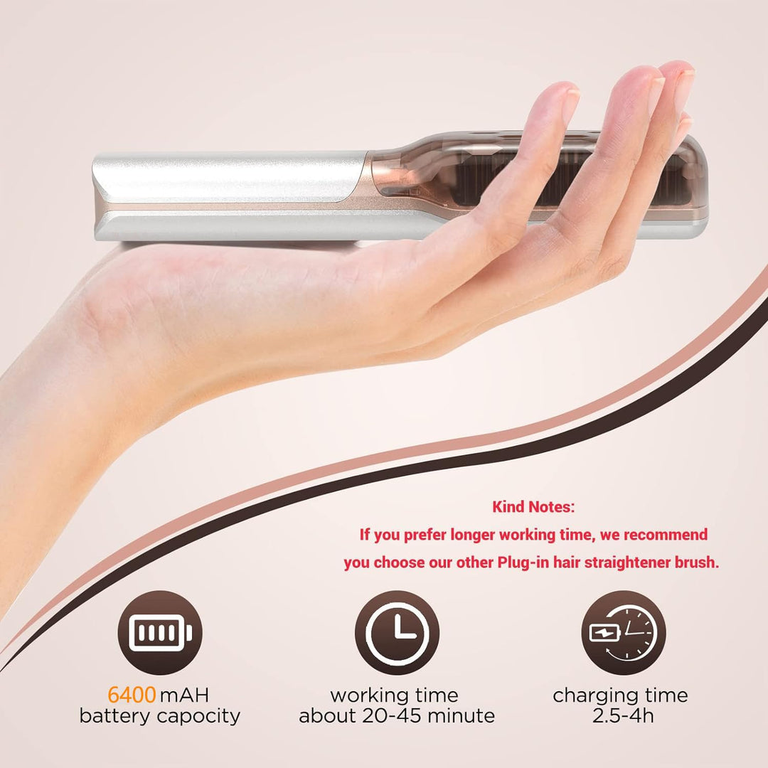 IHHAIR Hot Hair Straightener Brush,Portable Mini Cordless Hair Straightener with Travel Size USB Rechargeable 6400MAH,2 in 1 Hot Comb Hair Straightener for Women &amp; Men with Short Hair(White)