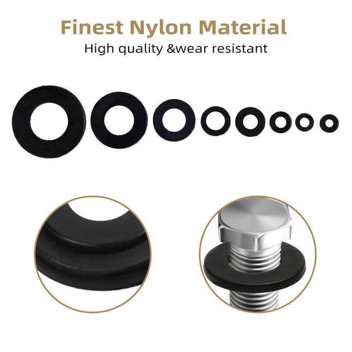 QTEATAK 510 Pcs Black Nylon Flat Washer Assortment Kit 
