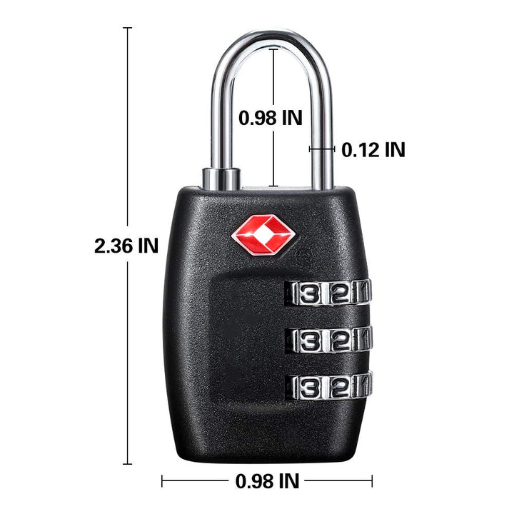 TSA Luggage Locks (4Pack) - 3 Digit Combination Padlocks - Approved Travel Lock for Suitcases &amp; Baggage (Black)