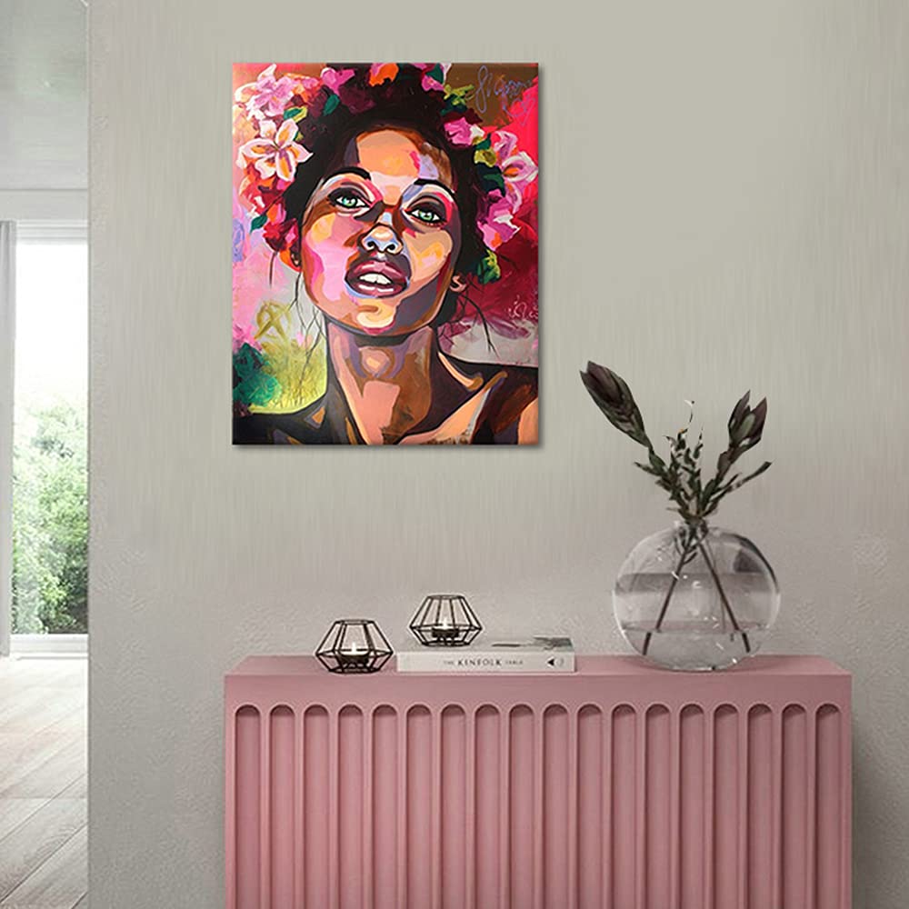 Paint by Numbers African Women Girl Canvas DIY Oil Painting for Kids, Students, Adults Beginner with Brushes and Acrylic Pigment - African American Woman Girl Wearing a Wreath - 16x20, Frameless