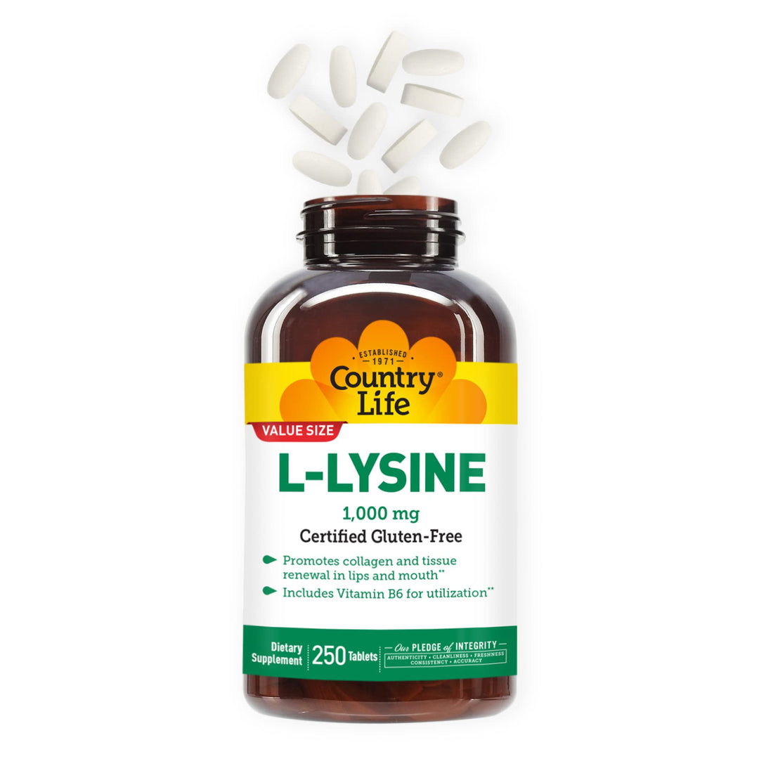 Country Life L-Lysine 1000mg with B-6, Supports Immune 