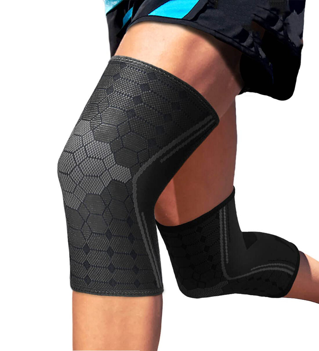 Sparthos Knee Compression Sleeves by (Pair) – Support for Sports, Running, Joint Pain Relief – Knee Brace for Men and Women Walking Cycling Football Tennis Basketball Hiking Workout Jogging (Black-L)