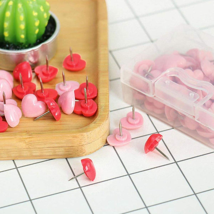 Heyous 100pcs Heart Shaped Push Pins Pink and Red Plastic Thumbtacks for Cork Board DIY Decoration