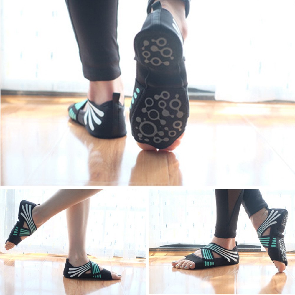 Yoga Socks Women Toeless Anti-skid Socks for Pilates Barre Ballet Bikram Workout, Green, US Size 6.5-7.5