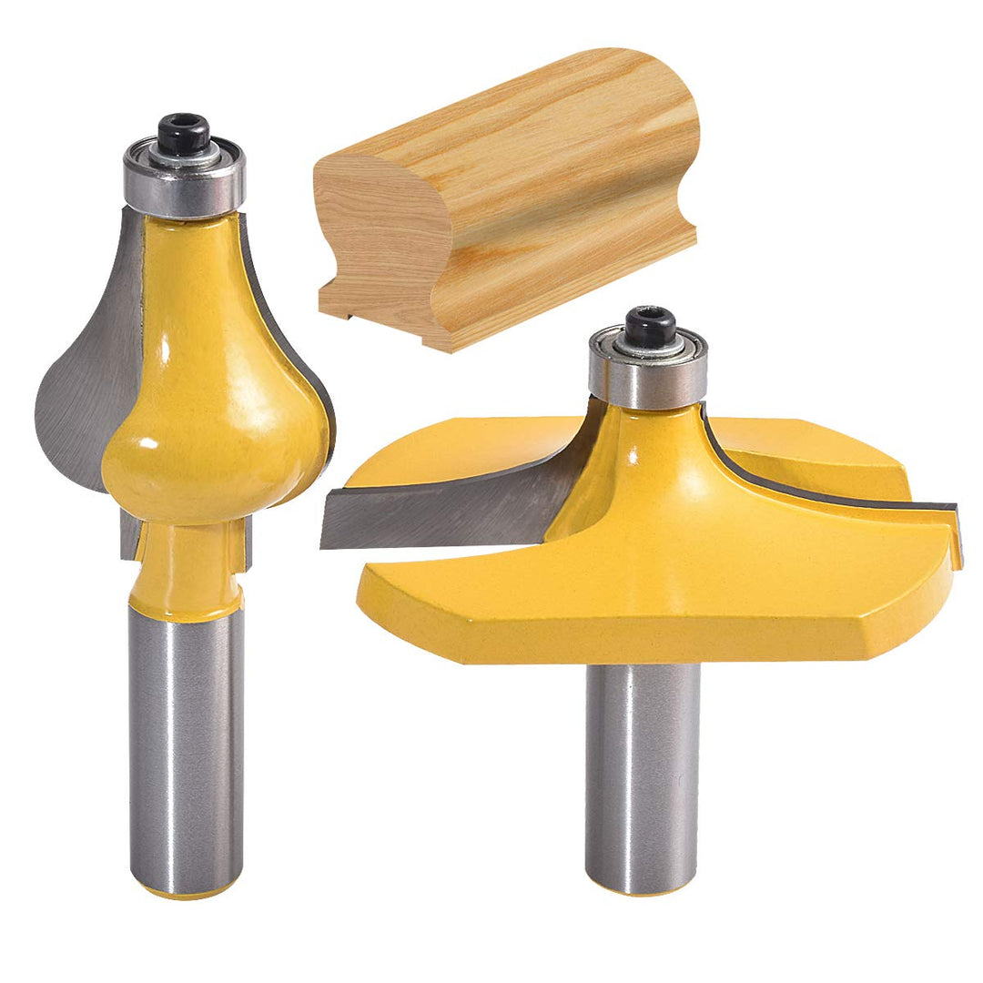 Handrail Router Bit Set 2 Pcs Standard Flute Molding Cutters With 1/2 Inch Shank for Woodworking