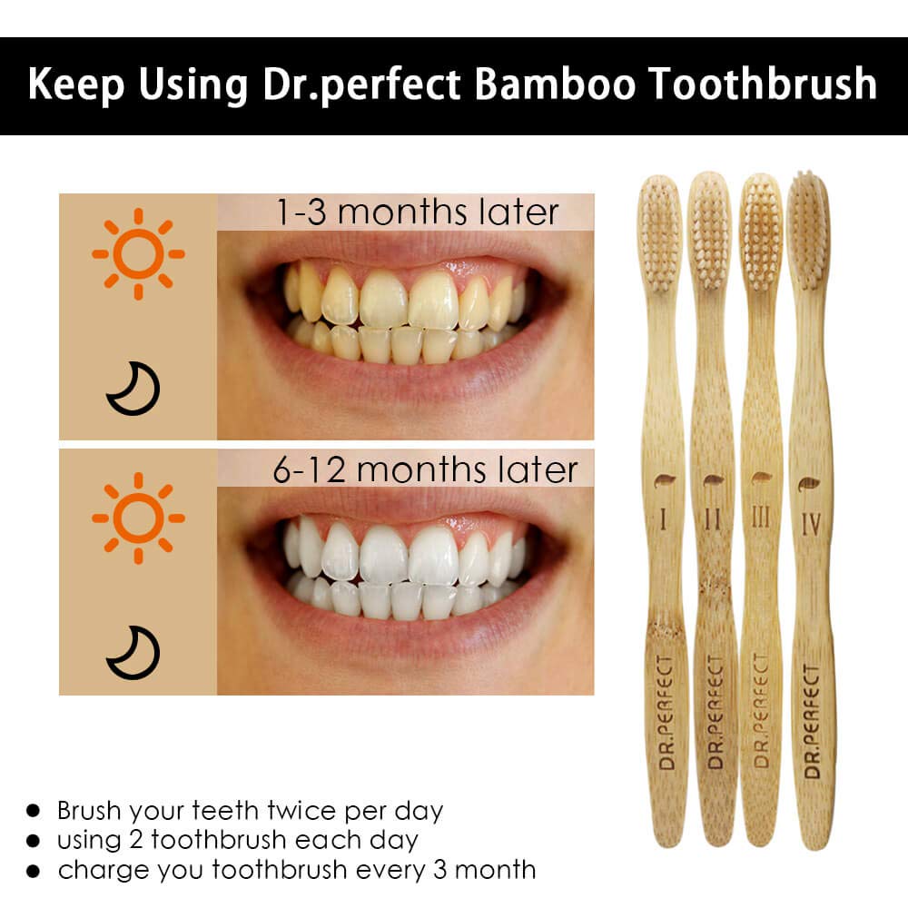 Dr.Perfect Bamboo Toothbrush with Medium Soft BPA Free 