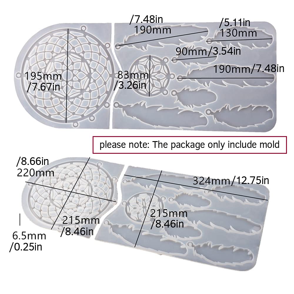 Large Dream Catcher Resin Mold, Dreamcatcher Silicone Mold for Epoxy Resin, Wall Hanging Feather Pendant Keychain Kit Ornament Making Mould, Resin Accessory Craft Home Decoration