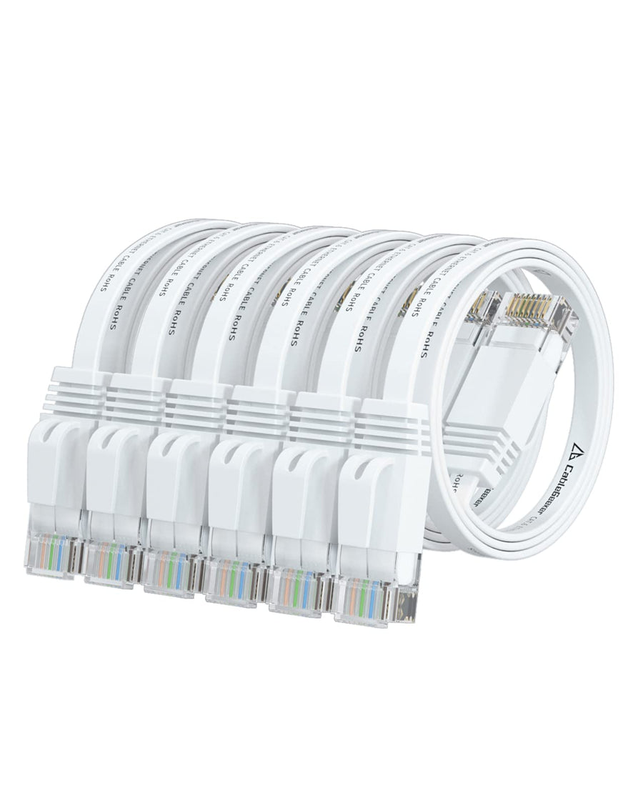 Cat 6 Ethernet Cable 1ft (6 Pack) (at a Cat5e Price but Higher Bandwidth) Flat Internet Network Cable - Cat6 Ethernet Patch Cable Short - White Cat6 Computer Cable with Snagless RJ45 Connectors