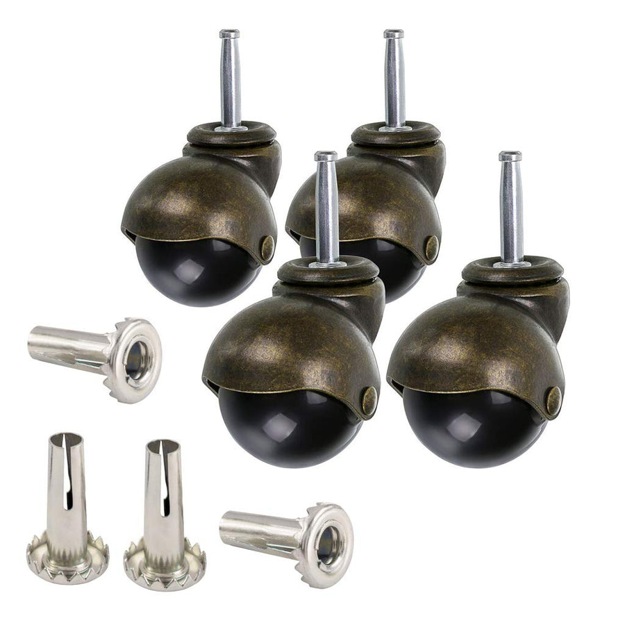 1.5 Inch Ball Caster Stem Caster Wheel with Sockets, Vintage Antique Swivel Caster for Furniture, Sofa, Wood Chair, Cabinet, Pack of 4