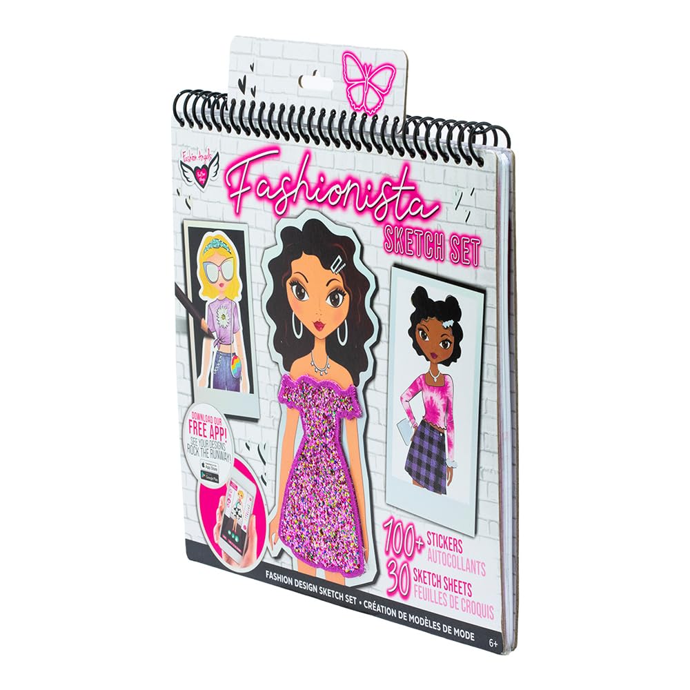 Fashion Design Sketch Kit - Compact Portfolio Sketchbook for Girls, Fashion Coloring Book for Kids Ages 6+ and Up, Comes with Stencils and Stickers