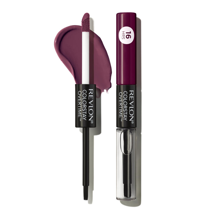 Revlon Colorstay overtime lipcolor, Longwearing Liquid Lipstick with clear lip Gloss, with Vitamin E, In Plum, 500 Limitess Black Cherry, 0.8 Oz