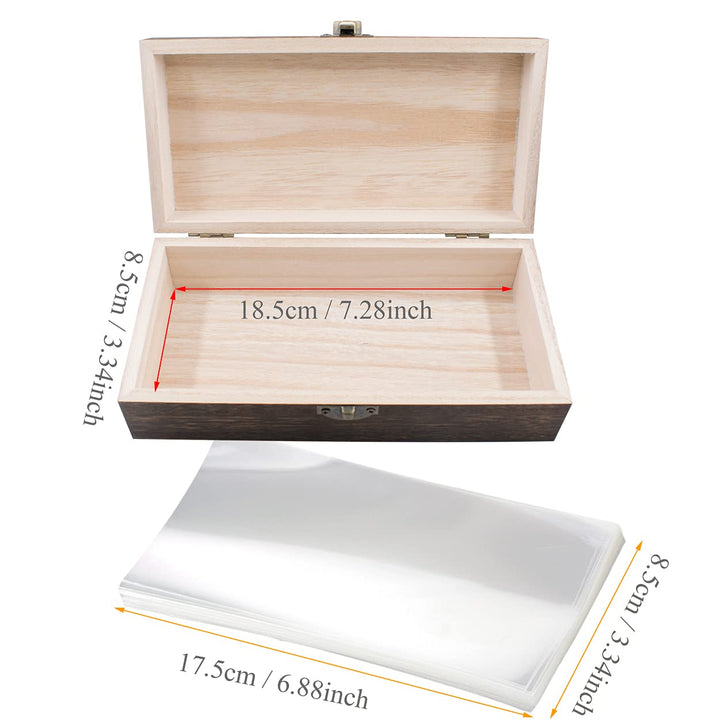 Wooden Storage Box with 100 PCS Clear Money Collection Display Case, Currency Sleeves Organizer Dollar Bill Holder for Paper Stamp Souvenirs Banknote Storage Kit Protector Bag (Deep Wood)