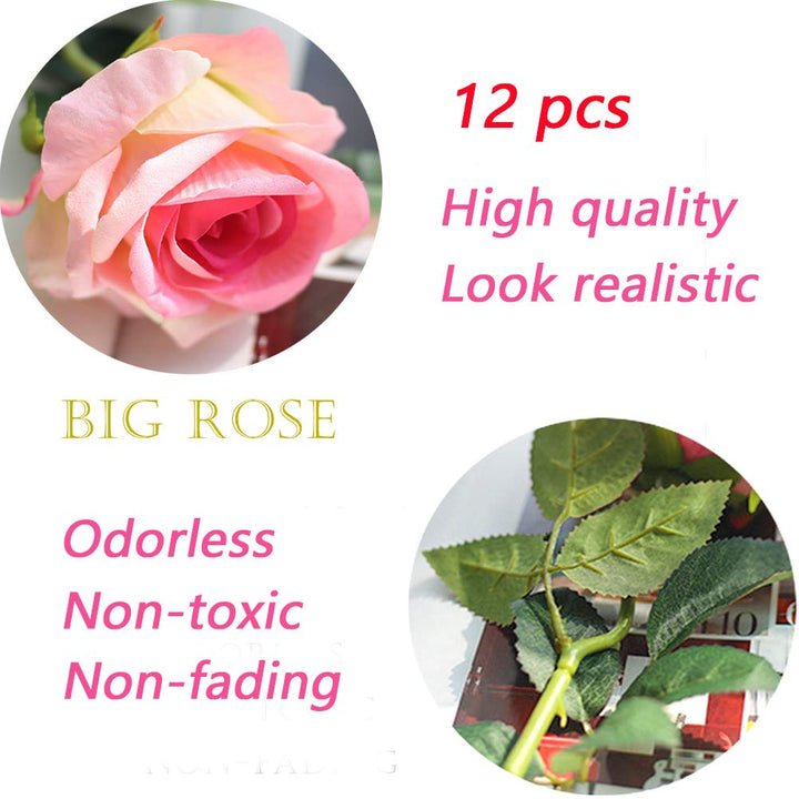 Artificial Silk Rose Flowers 12pcs Real Looking Fake Big Roses Velvet Roses Bridal Bouquet Wedding Home Kitchen Decorations or Gift (Pink and Red)