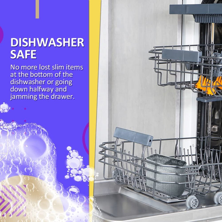 Kitchen Utensils Drying Rack Stainless Steel Flatware Silverware Caddie Holder Basket Organizer with Hook (Medium-2 Compartments)