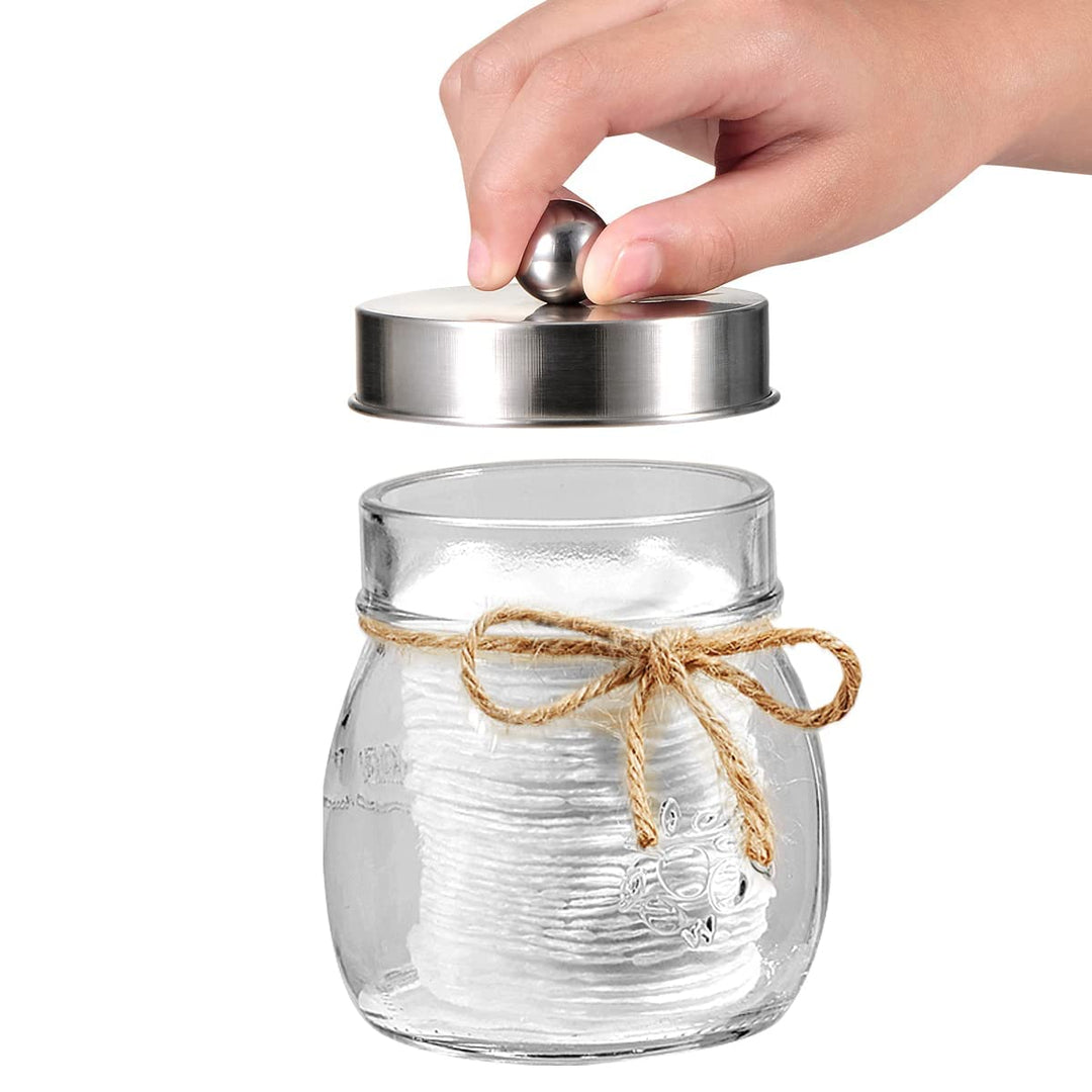 Mason Jar Bathroom Accessories Set 4 Pcs -Lotion Soap Dispenser &amp; 2 Cotton Swab Holders &amp; Toothbrush Holder - Rustic Farmhouse Decor, Bathroom Home Decor, Perfect Decorating Idea (Grey)