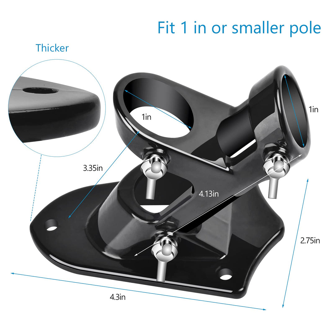 Flag Pole Holder Mounting Bracket, 2 Position House Flag Pole Bracket, Heavy Duty Aluminum Mount - Stainless Steel Kit - Strong and Rust Proof - 1 Inner Diameter (Shiny Black-1Pack)