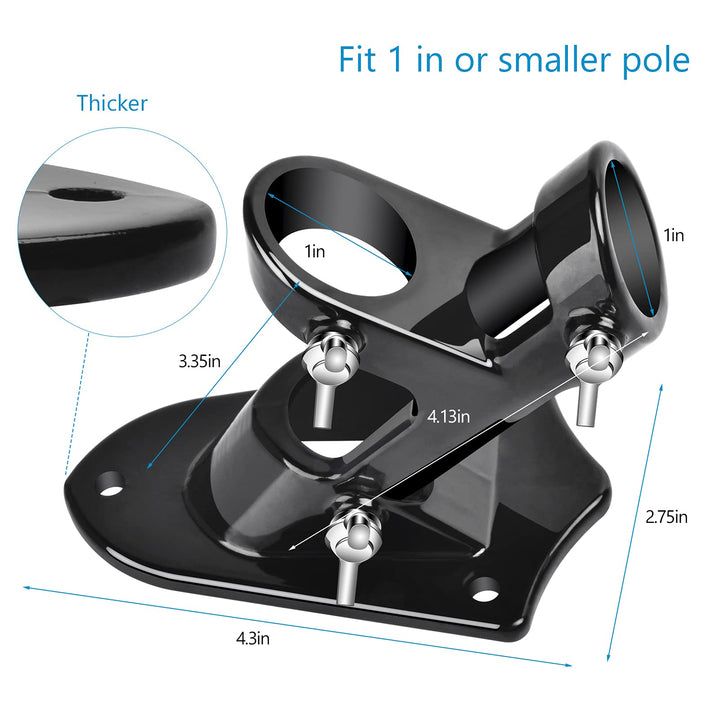 Flag Pole Holder Mounting Bracket, 2 Position House Flag Pole Bracket, Heavy Duty Aluminum Mount - Stainless Steel Kit - Strong and Rust Proof - 1 Inner Diameter (Shiny Black-1Pack)